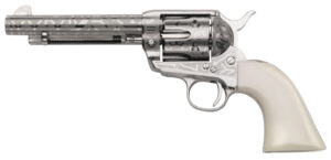 Taylors and Company Pietta 1873 Cattle Brand nickel-engraved 5.50 inch revolver with white PVC Navy grip