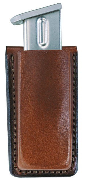 Bianchi 10737 tan leather open top magazine pouch with spring steel belt clip, single compartment