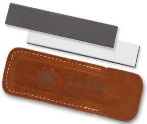 Spyderco 303MF Double Stuff medium/fine ceramic sharpening stone with leather sheath