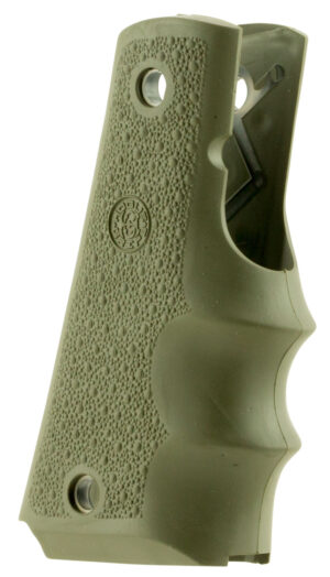 Hogue 45001 OverMolded Cobblestone OD Green rubber grips for 1911 Government with finger grooves
