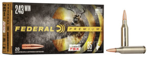 Federal Premium .243 Winchester 85 grain Barnes TSX ammunition box with 20 rounds