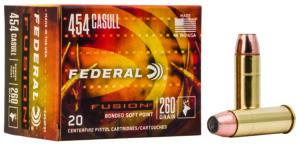Federal Fusion .454 Casull 260 gr Fusion Soft Point ammunition box, 20 rounds