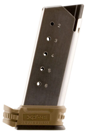 Springfield XD-S 6-round .45 ACP stainless magazine with Flat Dark Earth sleeve