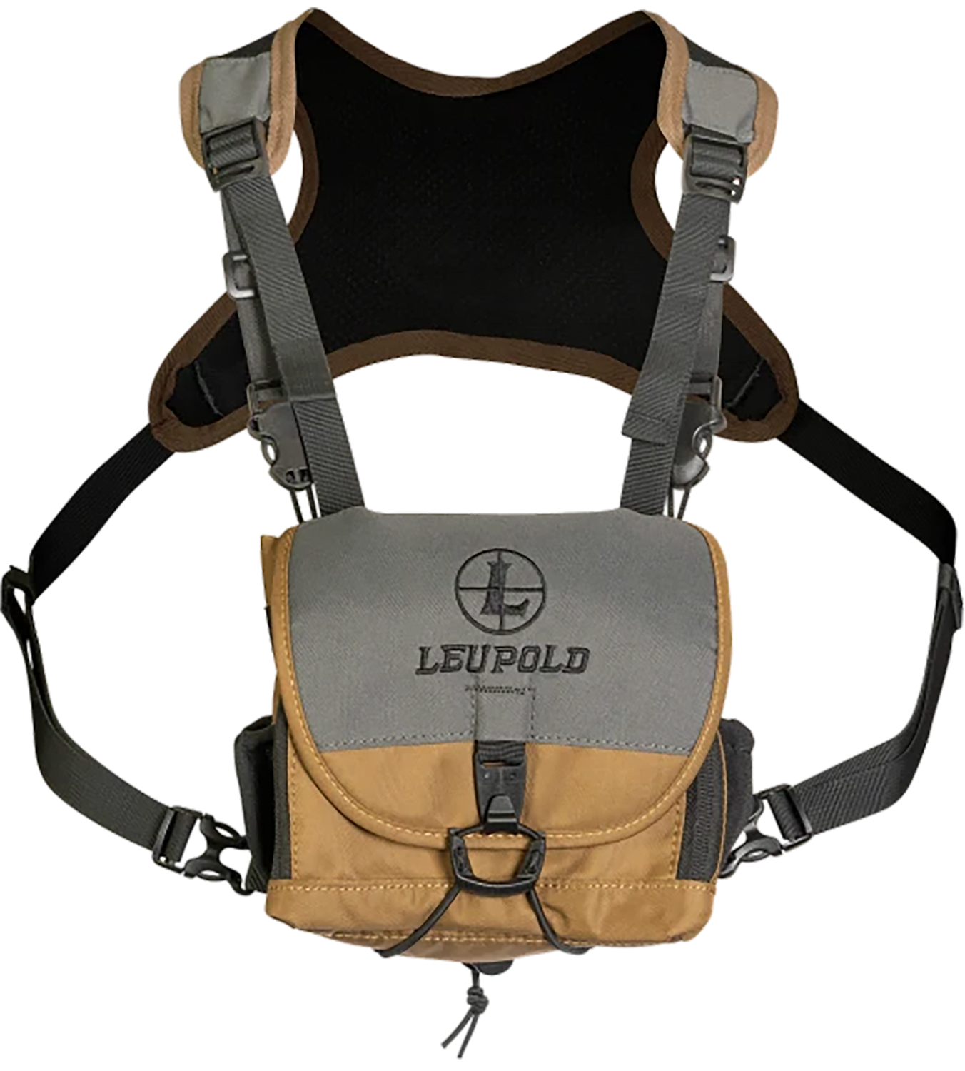 Leupold GO Afield binocular harness in Shadow Gray and Black with front accessory pocket