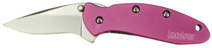 Kershaw Chive 1.9 inch drop point folding knife with pink anodized aluminum handle
