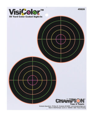 Champion VisiColor double 5-inch bullseye paper targets pack 8.5x11 self-adhesive 10-pack