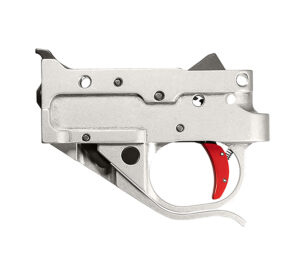 Timney Ruger 10/22 drop-in trigger, silver housing with red shoe, 2.75 lb pull