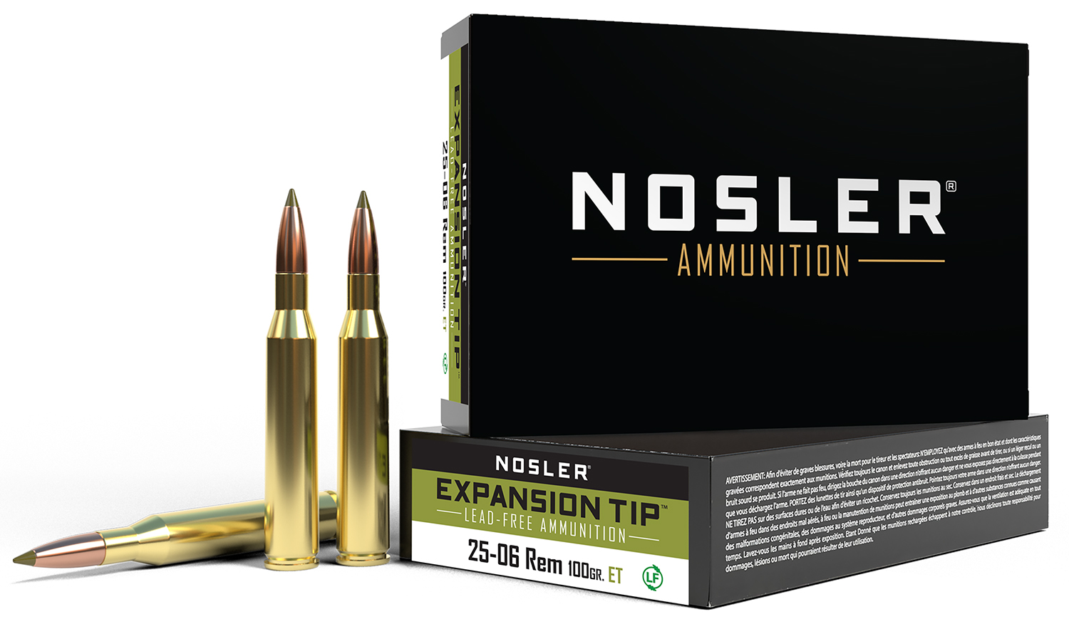 Nosler E-Tip .25-06 Remington 100 gr ammunition box, 20 rounds