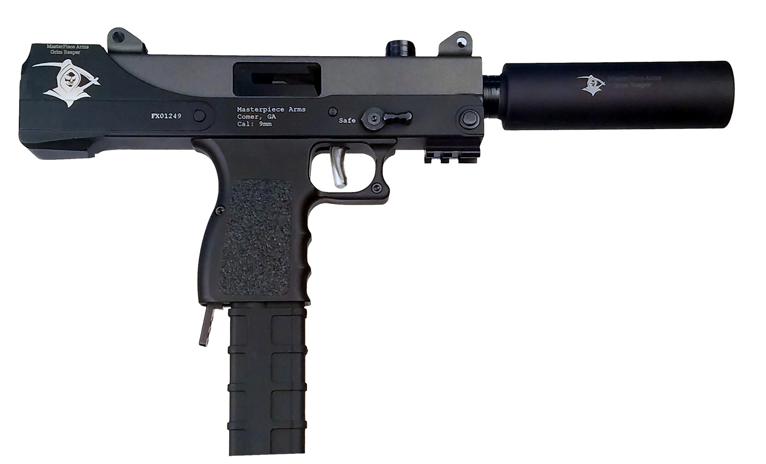 MasterPiece Arms MPA Defender Grim Reaper 9mm pistol, black Cerakote finish, 30-round magazine