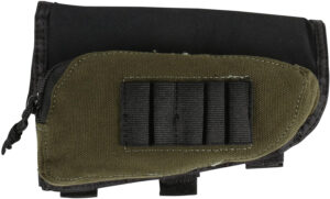 Allen buttstock shell holder and accessory pouch in black/green Cordura, holds 5 cartridges