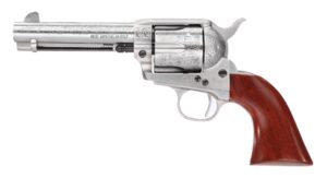 Taylors and Company 1873 Cattleman .45 Long Colt 4.75 inch revolver with white floral engraving and walnut grip