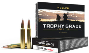 Box of Nosler AccuBond Trophy Grade .338 Remington Ultra Magnum 225 gr ammunition