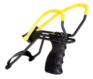 Daisy P51 Slingshot pistol-grip with adjustable wrist support, black and yellow, shoots up to 1/2-inch shot
