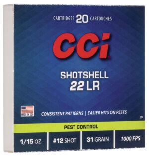 CCI 22 LR Shotshell box - 31 grain #12 shot, 20 rounds