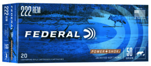 Federal 222A Power-Shok  222Rem 50gr Jacketed Soft Point 20 Per Box/10 Case