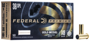 Box of Federal Gold Medal .38 Special 148 gr Lead Wadcutter match ammunition