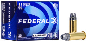 Box of Federal Champion .44 Special 200 gr Semi-Wadcutter Hollow Point ammunition, 20 rounds