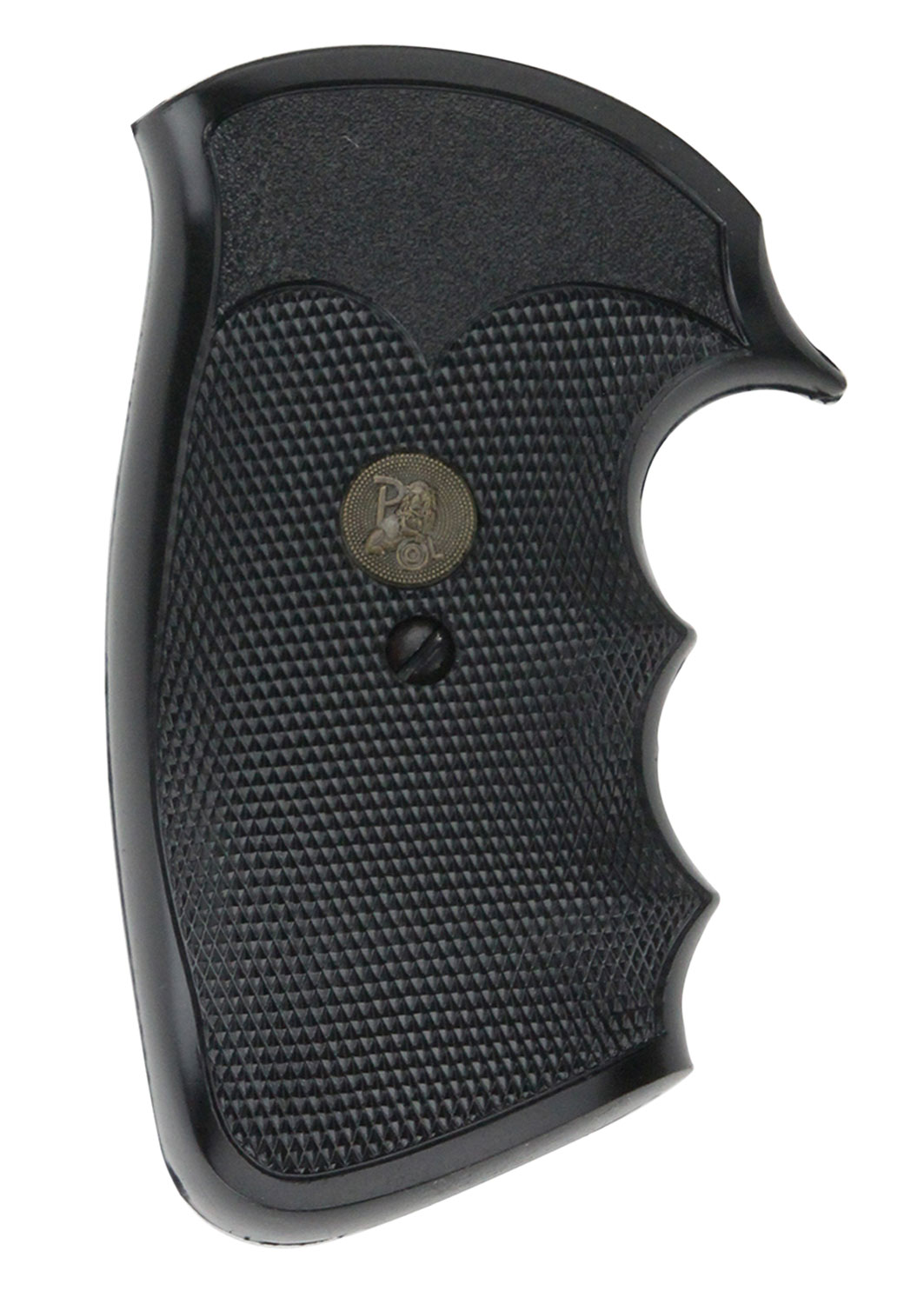 Pachmayr Gripper black checkered rubber pistol grips with finger grooves for Colt Python I-Frame revolvers