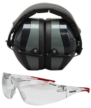 Champion Ballistic Eyes & Ears Combo black/gray with 26 dB NRR earmuffs and clear ballistic lenses