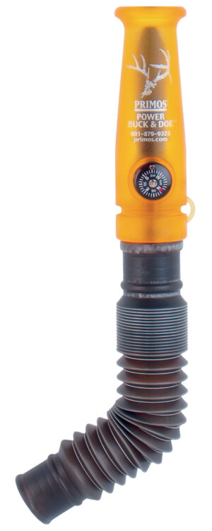 Primos Power Buck & Doe deer call, dual-reed plastic tube with built-in compass and lanyard