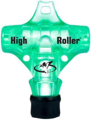 Primos High Roller green polycarbonate duck whistle, mouth-style call with built-in roller