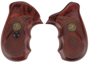 Pachmayr Renegade checkered rosewood laminate grip panels with finger grooves for Smith & Wesson J-Frame