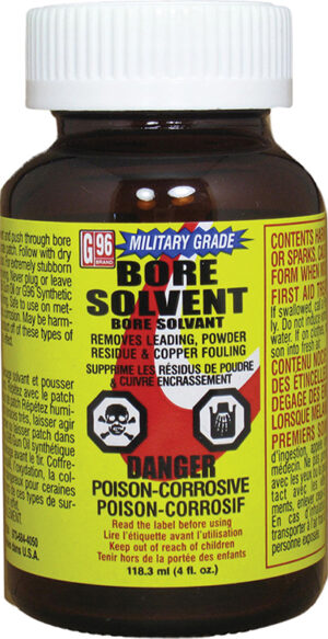 G96 Military Grade Bore Solvent 4 oz amber glass jar