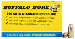 Buffalo Bore Strictly Business .380 ACP 90gr JHP ammunition 20-count box