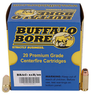 Buffalo Bore 10mm 180gr JHP ammunition box and cartridges