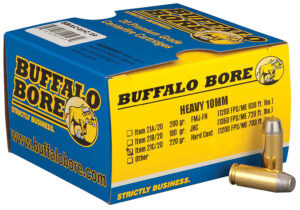 Buffalo Bore Outdoorsman 10mm 220gr hard cast flat nose ammunition box, 20 rounds