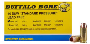 Buffalo Bore 23D20 40 S&W 125 gr Barnes TAC-XP lead-free ammunition box