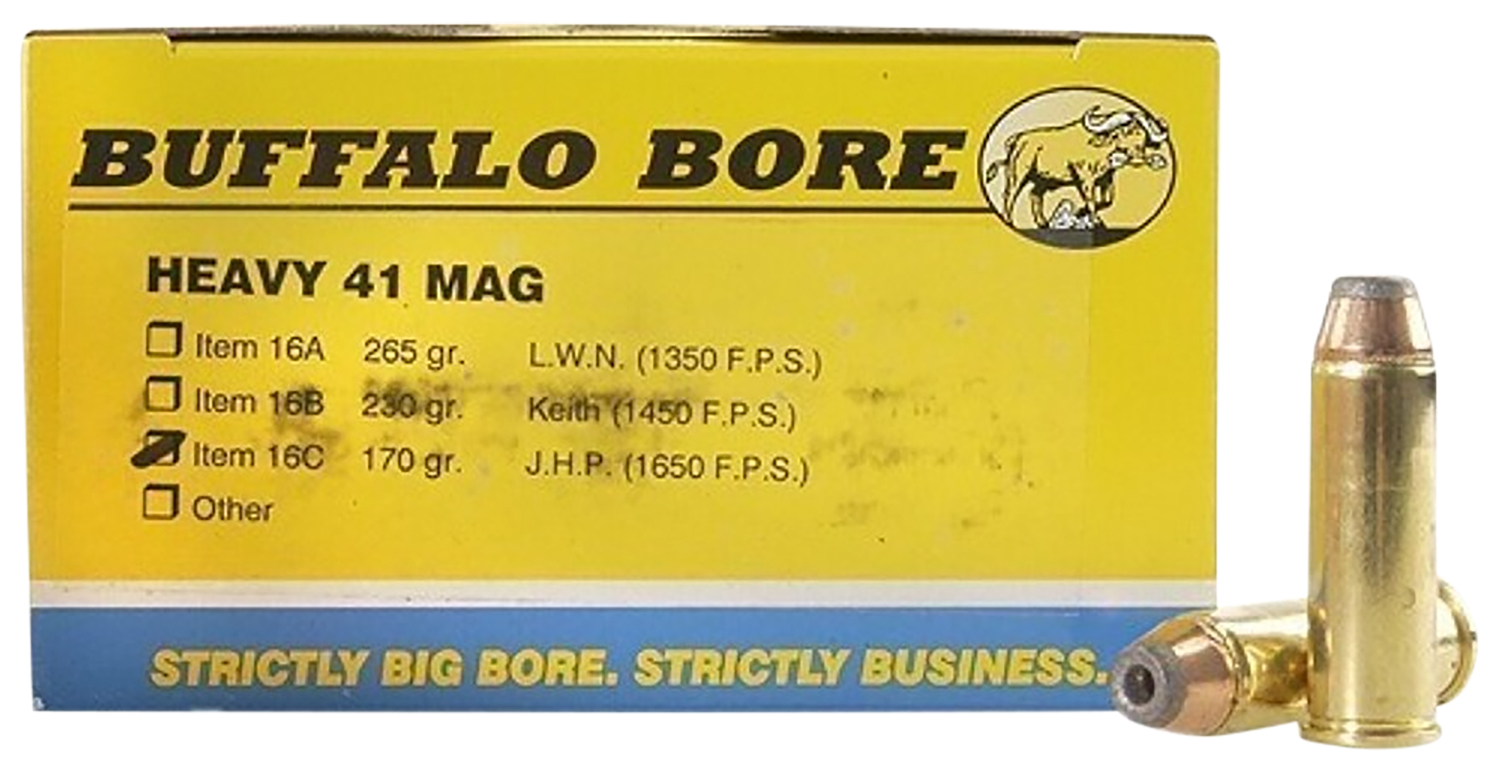 Box of Buffalo Bore Heavy .41 Remington Magnum 170 grain JHP ammunition