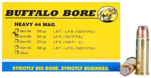 Buffalo Bore 4B20 .44 Magnum 300 gr Semi-Jacketed Flat Point ammunition, 20 per box