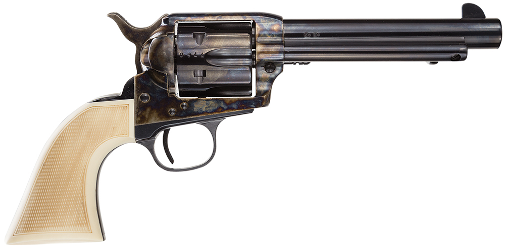 Taylors & Company Marshal .45 Long Colt revolver with 5.50-inch blued barrel, case hardened frame, white checkered grip