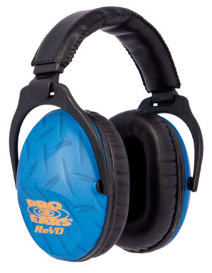 Pro Ears ReVO PE26UY010 youth earmuffs, 26 dB NRR, black with blue diamond plate pattern
