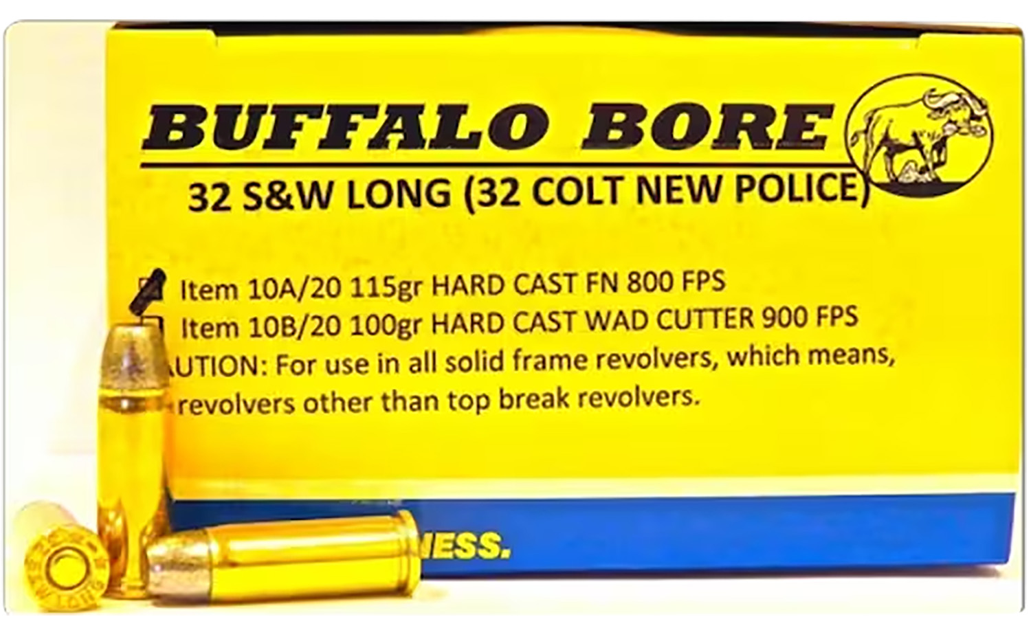 Buffalo Bore .32 S&W Long 115 gr hard cast flat nose ammunition 20-round box