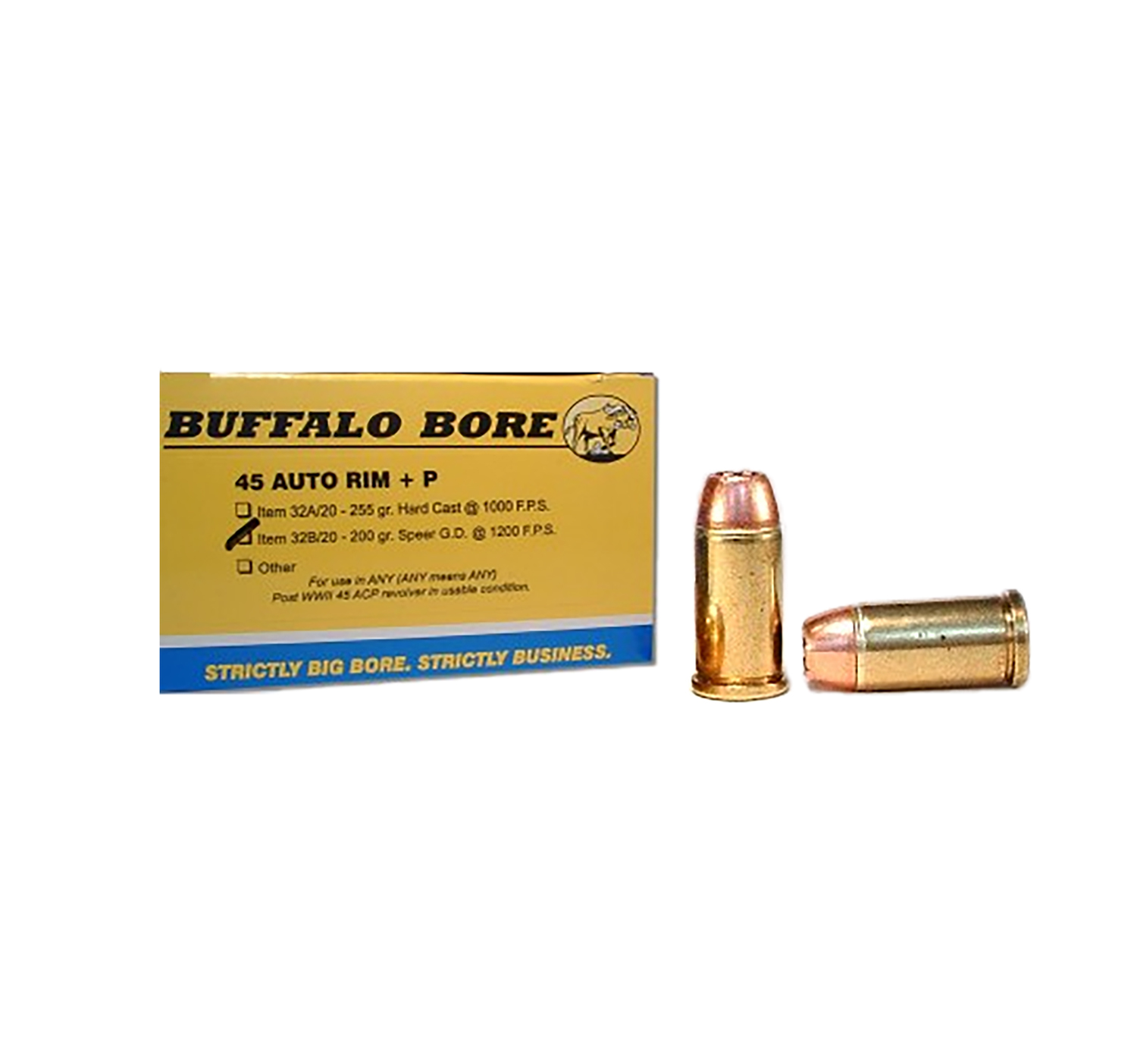 Buffalo Bore Ammunition 45 Auto Rim +P 200 gr Jacketed Hollow Point 20 per box
