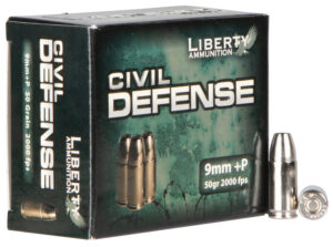 Liberty Civil Defense 9mm +P 50gr ammunition box, 20 rounds, lead-free projectile