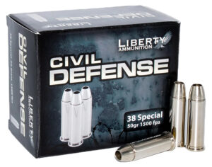 Liberty Civil Defense .38 Special 50 gr fragmenting hollow point ammunition, 20 round box