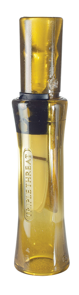 Duck Commander DC2011 Triple Threat open duck call in yellow polycarbonate, triple reed Mallard hen sound