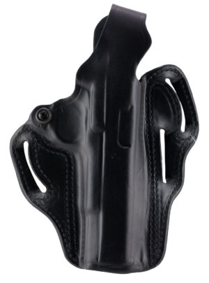 DeSantis thumb break scabbard OWB black leather holster for specified Glock subcompact models, right hand