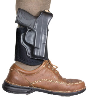 DeSantis Die Hard Ankle Rig black leather ankle holster with sheepskin for S&W Bodyguard 380, right hand