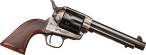 Taylors and Company Short Stroke Smoke Wagon revolver side view, 5.50-inch barrel, checkered walnut Navy grip