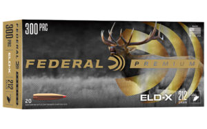 Box of Federal Premium ELD-X .300 PRC 212-grain ammunition with 20 rounds
