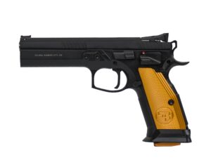 CZ 75 Tactical Sport Orange 40 S&W competition pistol with orange aluminum grips and adjustable target sights