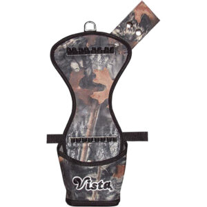 Vista Predator Broadhead Side Quiver in camouflage holds 4 arrows with foam broadhead cup and leg strap