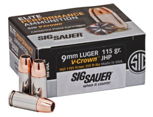 Sig Sauer E9MMA150 Elite Performance  9mmLuger 115gr V-Crown Jacketed Hollow Point 50 Per Box/10 Case