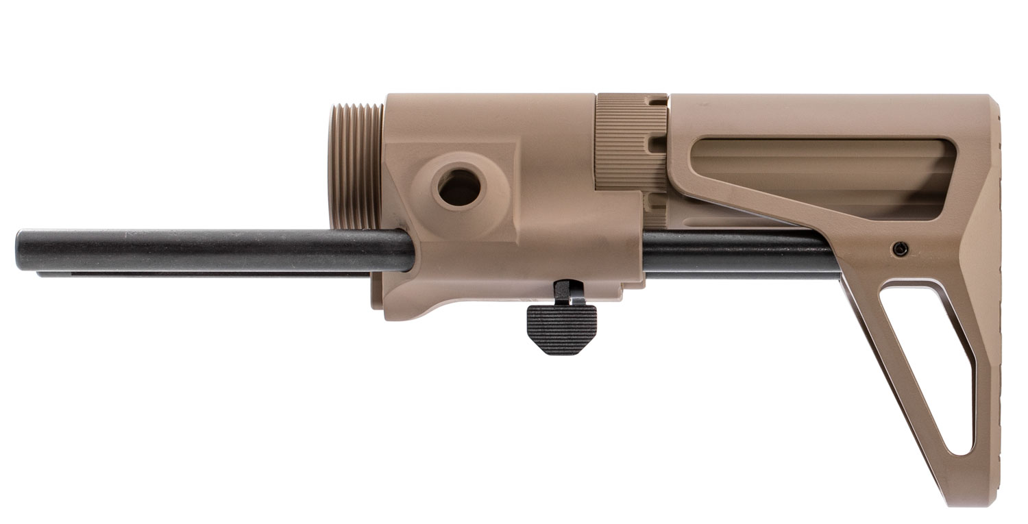 Maxim Defense CQB Gen 7 Stock in Flat Dark Earth, compact 4-position AR-15 buttstock with aluminum housing