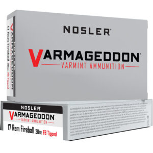Box of Nosler Varmageddon .17 Rem Fireball 20 grain ammunition