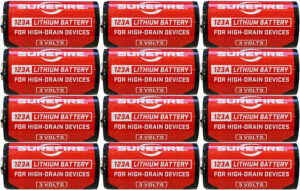 SureFire SF12ABBCS 123A Batteries  Red/Black 3.0 Volts 1,550 mAh (12) Single Package Clamshell